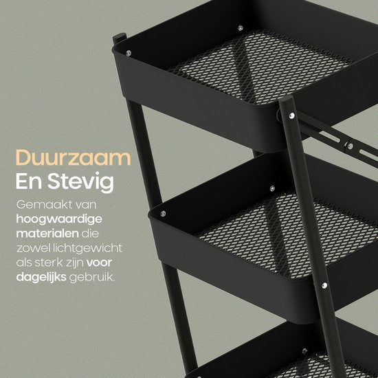 O'DADDY® Keukentrolley Inklapbaar - 3 Lagen - Serveerwagen Op Wieltjes - Keuken Trolley - Roltafel - Opbergtrolley - Opbergkar - Keukenrek - Zwart