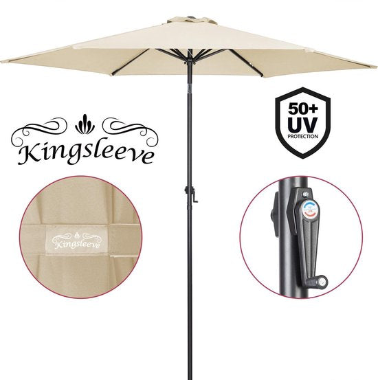 Kingsleeve Parasol Ø300cm - UV-bescherming 50+/ Slinger - Beige