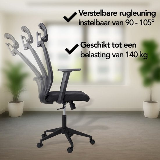 Infinity Goods Ergonomische Bureaustoel - Bureaustoelen Voor Volwassenen - Volledig Verstelbaar - Office Kantoor Chair - Zwart