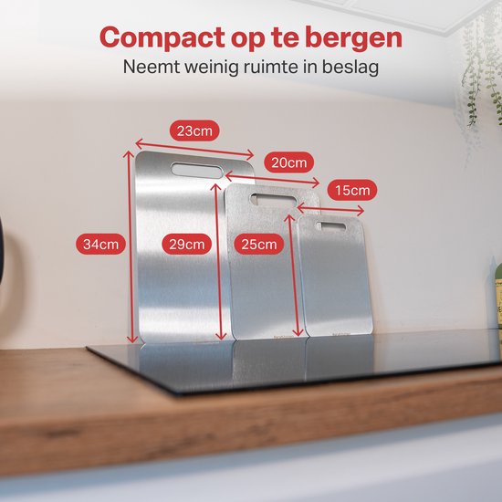 AoraKitchen Snijplank RVS - Set 3 Stuks - Snijplanken - Vaatwasserbestendig - Titanium Gestabiliseerd