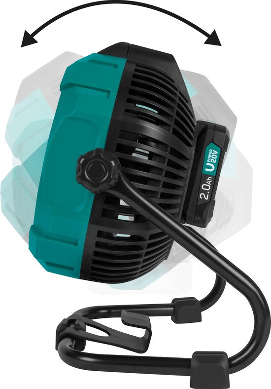 VONROC Ventilator 20V - voor draadloos en bedraad gebruik - Incl. netstroom adapter - Incl. 20V – 2.0Ah accu en snellader