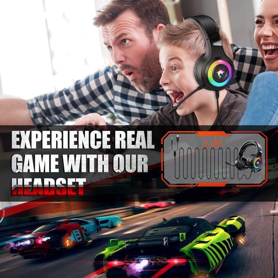 J-ANKKA - Over-ear hoofdtelefoon - F2 RGB - Gaming hoofdtelefoon met microfoon - Zwart