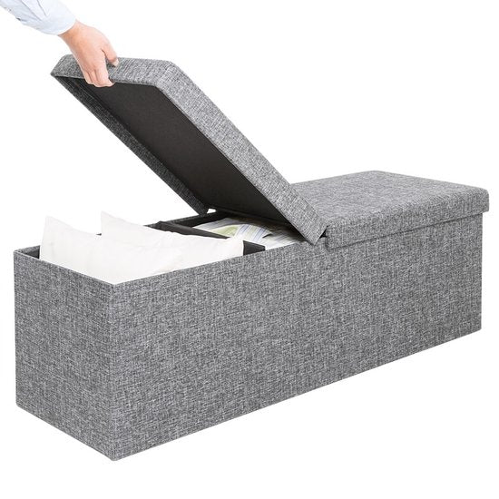 Casaria Zitbank met Opbergruimte - 115x40x40cm 131L Linnen Look – Donkergrijs