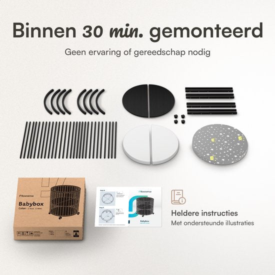 Flowsense Baby Box – Ronde Speelbox - Grondbox - Kinderbox - Playpen – Met Matras – Verstelbare Hoogtes – Wielen - Zwart