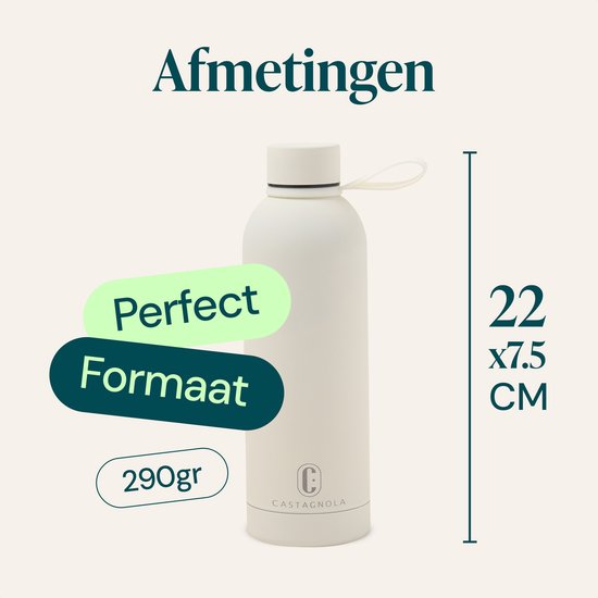 Castagnola Waterfles - RVS Drinkfles 500 ML - Stalen Thermosfles - Drinkflessen voor Volwassenen - Dubbelwandig - Offwhite
