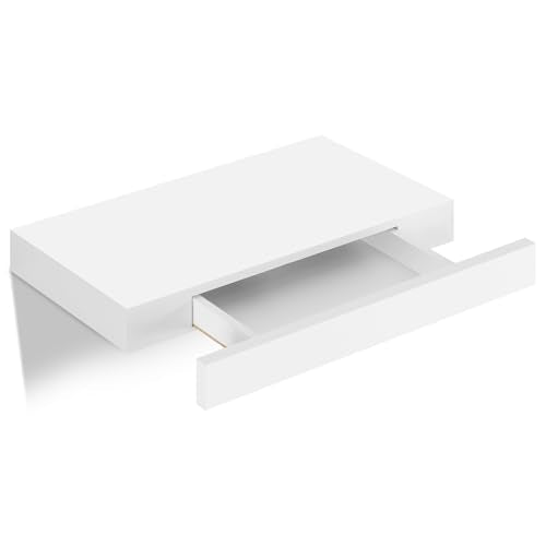 Woltu Zwevende Wandplank met Lade - MDF Wit - 60x20x10 cm
