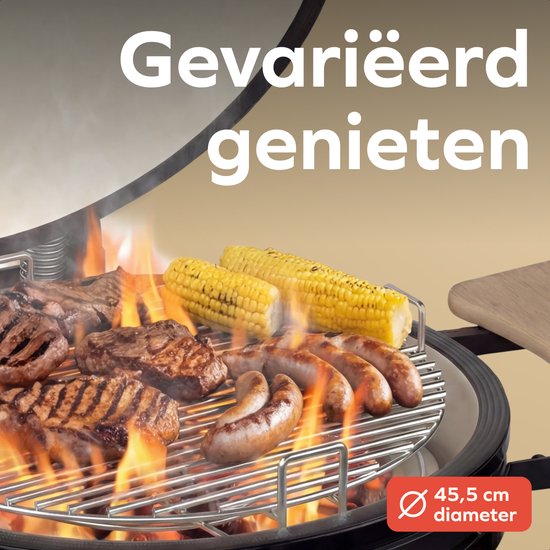 KitchenBrothers Kamado BBQ - 21 Inch Houtskool Barbecue - PFAS-Vrij - 45⌀ cm - Complete Set - Egg BBQ met Accessoires inclusief Hoes - Zwart