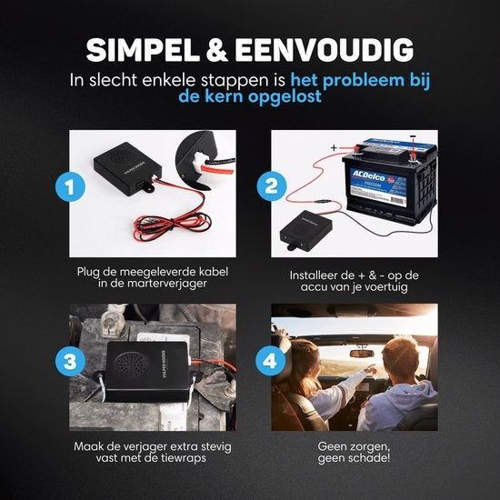 Vulpes Goods® Verjager - Marterverjager Auto 12V - Muizenverjager - Ongedierte Verjager met variabel Ultrasone & Flitslichten - Steenmarter Verjager - 6in1 - Outdoor - Buiten - PRO Versie