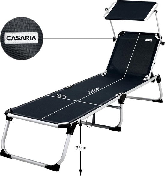 Casaria Ligstoel Malta Comfort – met Zonnedak 210 cm - Antraciet