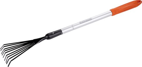 BLACK+DECKER Hark - Telescopische Tuinhark - Uitschuifbare Steel van 78 tot 111 CM - Bladhark - Tuingereedschap Aluminium Steel en Koolstofstalen Kop - Roestvrij - Zilver/Zwart