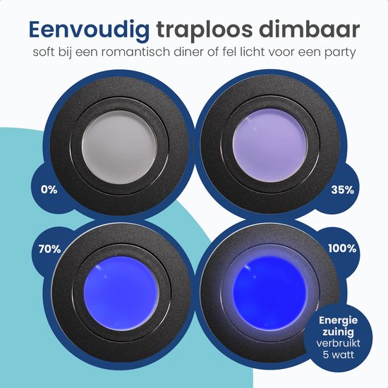 Gologi Slimme Inbouwspots - Smart LED Downlight Dimbaar - Kantelbaar - RGB+CCT Licht - Gu10 LED Lamp - Zwart