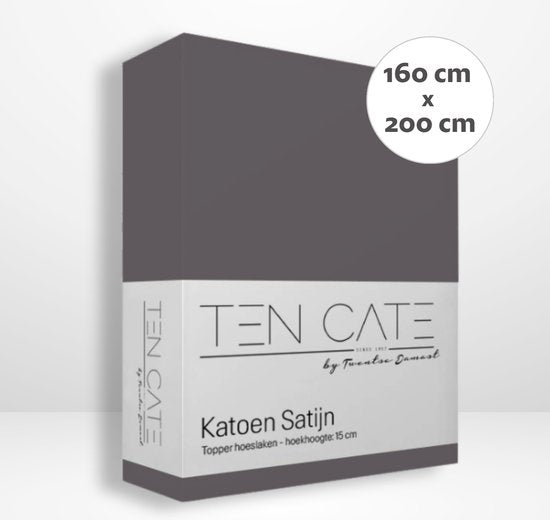 Ten Cate Hoeslaken - Hoeslaken Topper 160x200 - Hoeslaken 160x200 - Geschikt voor Topper Matras 160 x 200 - Katoensatijn - Topdekmatras 160x200 - Hoekhoogte 10 cm - Antraciet