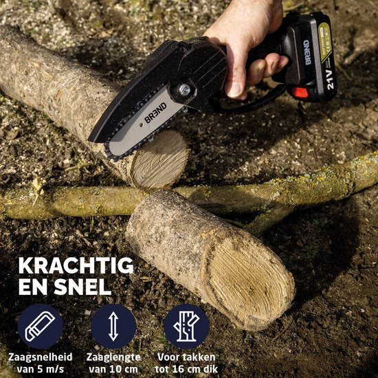 BREND BR-2236 Elektrische Mini Kettingzaag met Accu en Opbergkoffer – Draadloze Snoeizaag voor Takken en Stammen – 20 Min Zaagtijd – Zwart