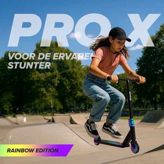 LifeGoods Stuntstep Pro X - T-Stang - HIC - Step voor Kinderen - Jongens/Meisjes - 110mm - 100KG - Regenboog