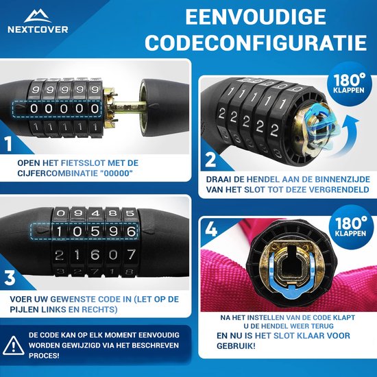Nextcover Cijferslot - SafeSecure - 5-Cijferig - Kettingslot - Roze
