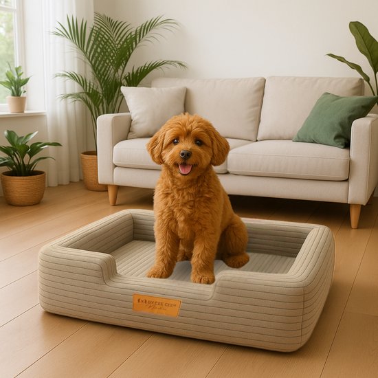 By Cee Cee Orthopedische Hondenmand – Hondenbed – Ribstof - Voor Kleine Honden - Mokka Taupe - 80x55 cm