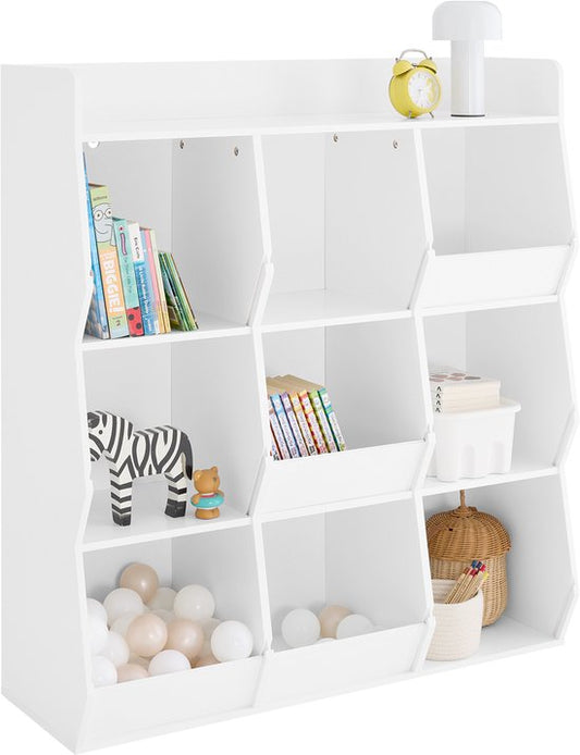 SoBuy Boekenkast voor kinderen, speelgoed, kinderen, met 9 vakken, meubels, opslag, speelgoed, rek, boekenkast, tijdschriftenrek, wit, 95 x 34 x 105 cm, KMB120-W