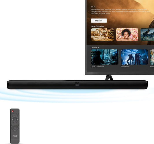 FlinQ Soundbar – Bluetooth 5.3 & Ingebouwde Subwoofer – 80W – 92 x 8,6 x 7,5 cm – Zwart