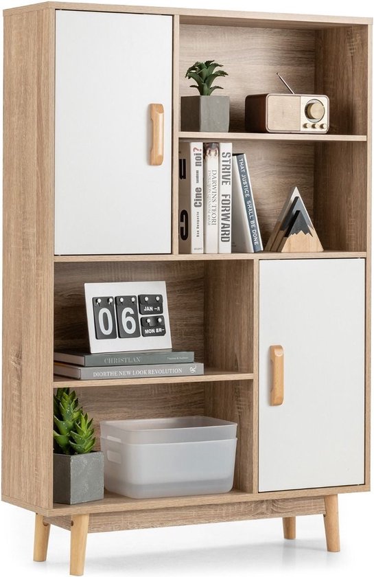 Coast Boekenkast met deuren - 80 x 24 x 120 cm - Wit/ Hout