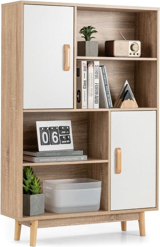 Coast Boekenkast met deuren - 80 x 24 x 120 cm - Wit/ Hout