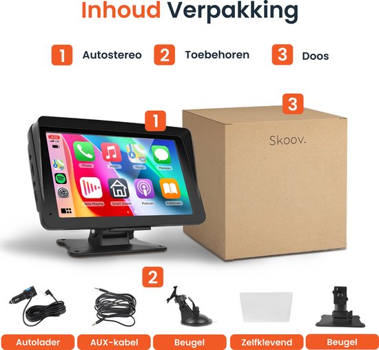 Skoov Carplay scherm - Draadloos - Met Achteruitrijcamera - Eenvoudig installatie - Voor Apple & Android auto - Zwart