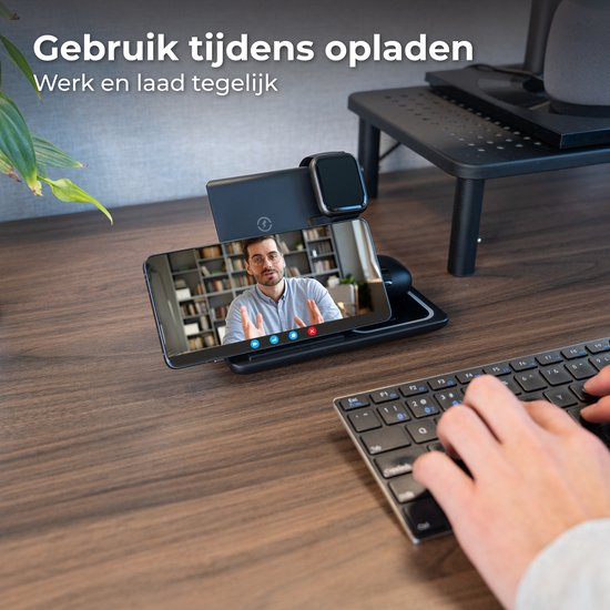 Nuvance Draadloze Oplader - 3 in 1 - 15W - Oplaadstation - Snellader - Draadloze Lader - voor Smartphone, Smartwatch & Oortjes
