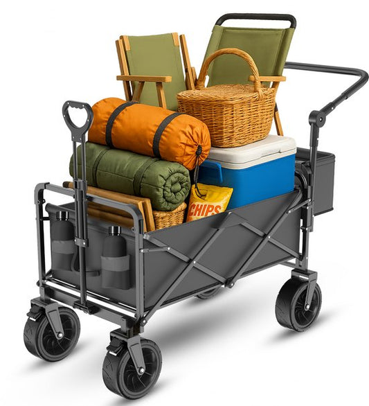 TerraGear Bolderkar opvouwbaar - Bolderkar met dak en duwstang - Zwart - 120L inhoud - 150KG draagcapaciteit