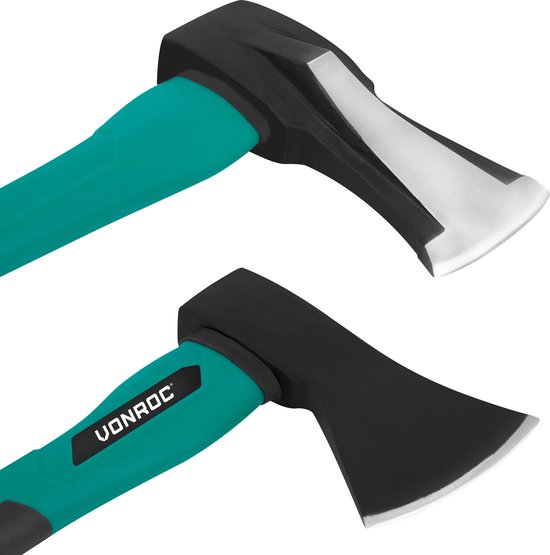 VONROC Kloofbijl en handbijl set - gehard stalen kop - glasvezel steel – 79cm – 3900gr/35cm – 950gr