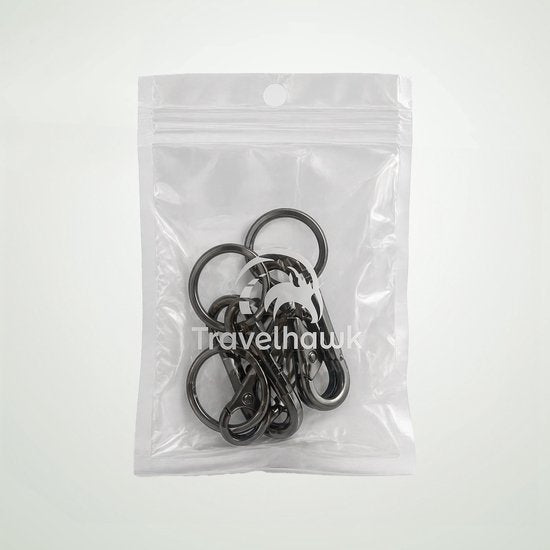 Travelhawk Karabijnhaak Sleutelhanger - met Sleutelring - 3 Stuks - Musketonhaak met Veerclip - Karabijnhaak Sleutelhanger - Aluminium - Zilver