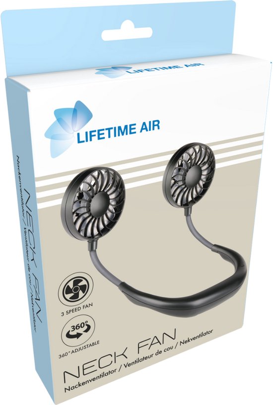 Lifetime Air Draagbare Nekventilator - Mini Ventilator Handsfree met 3 Standen en 360° Verstelbaar - Zwart