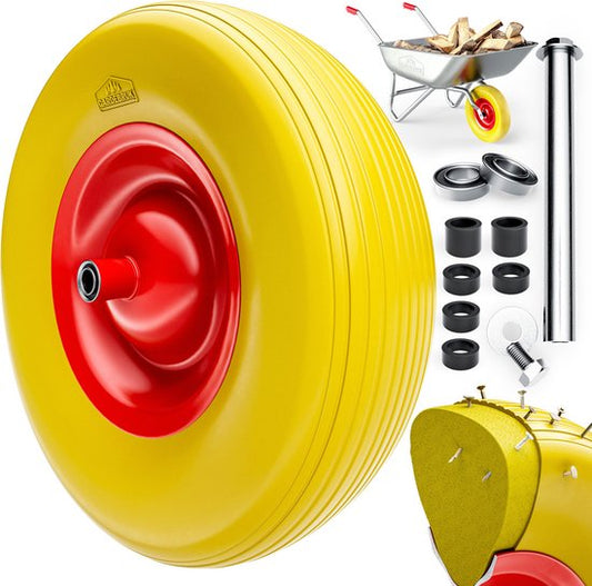 Kruiwagen Wiel - PU-schuim Inclusief As - Geel Rood