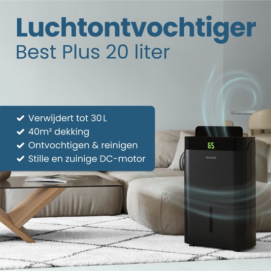 Auronic Luchtontvochtiger en Luchtreiniger - Best Plus Series - Ontvochtigt 20L per dag - 5L Waterreservoir - Slaapkamer, Badkamer, Woonkamer en Kantoor - Vochtopnemer voor in Huis - Zwart