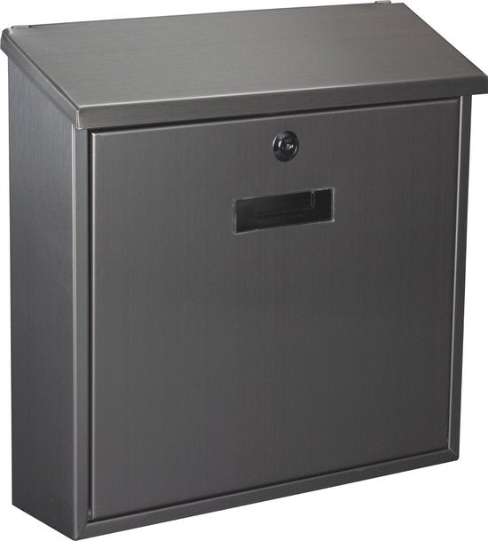 Perel brievenbus Monaco, wandbrievenbus voor buiten, wandmontage, met naamplaatje, sleutelslot, afsluitbaar incl. 2 sleutels, roestvrij staal, 36,8 x 36,5 x 10 cm, zilvergrijs