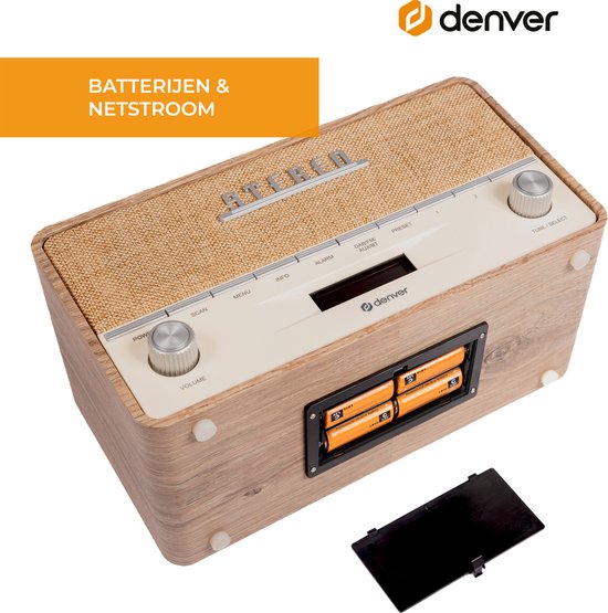 Denver - DAB Radio XL - Retro Radio - Bluetooth - DAB+/ FM - Batterijen & Netstroom - DAB36LW
