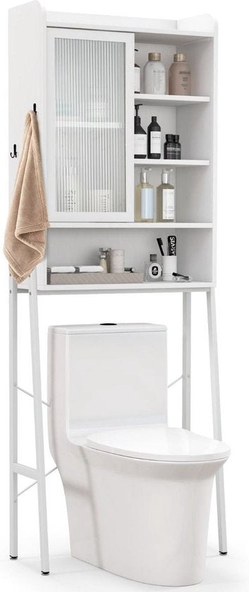 Coast Toiletkast - Glazen Schuifdeur - Verstelbare Planken - 63 x 29 x 170 cm - Wit