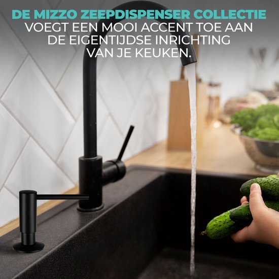 Mizzo Zeepdispenser 300ML - Zeeppompje Zwart - Inbouw Keukenblad - Zwart