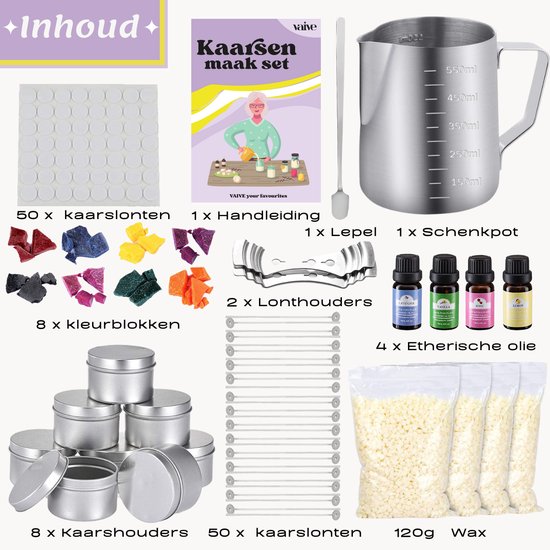 VAIVE DIY Kaarsen Maken Set - Kaarsenhouder - Geurkaars - Kaars - Voor Volwassenen & Kinderen