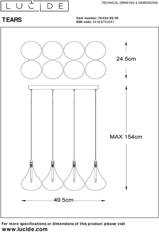 Lucide TEARS - Hanglamp - LED Dimbaar - G4 - 8x1,5W 3000K - Zwart