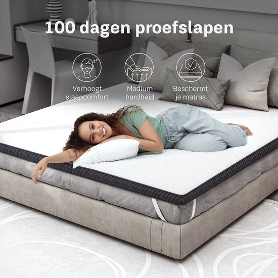 CozySense® - Topper 140x200 - Topdekmatras - Matras topper - Topmatras - Traagschuim met Verkoelende Gel - Topper Matras - CertiPUR® Gecertificeerd - Medium Hardheid - 8 CM Dik - Inclusief Wasbare Hoes