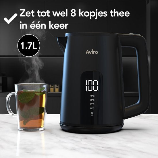 Aviro Waterkoker Met Temperatuurregeling - Warmhoudfunctie - 1.7L - RVS - Dubbelwandig - Elektrisch - 2000W - Zwart