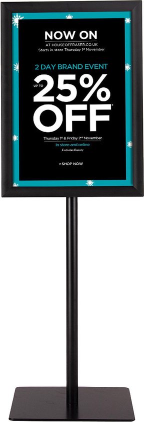 Coast Posterstandaard – A3 Formaat – Hoogte Verstelbaar – Verwijderbaar – 42 x 29,5 cm – Zilver/Zwart