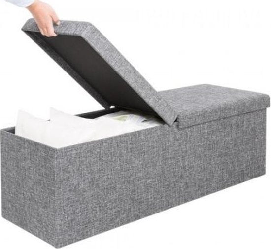Casaria Zitbank met Opbergruimte - 80x40x40cm 100L Linnen Look – Lichtgrijs