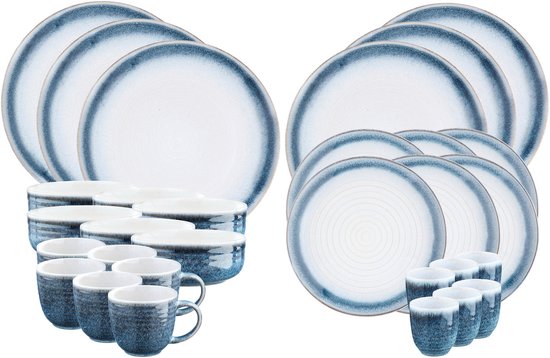 Bjorn Volledige Servies COSMOS 30-delig - Keramiek - Blauw - Ø grote borden 27,5 cm / kleine borden 21,5 cm / kommen 15,5 cm