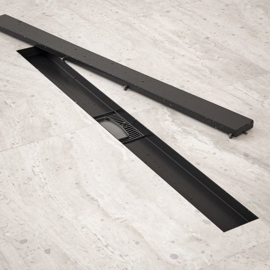 Douchegoot - 80cm - Mat Zwart - Tegelrooster - RVS - Met Flens
