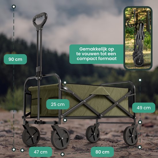 Avalo Bolderkar Opvouwbaar - Tot 90KG draagvermogen - 80L - 80x47x49 CM - 360º Wielen - Bolderwagen / Bolderkarren / Strandkar / Trekkar / Plooibare Bolderkar - Voor Strand - Groen
