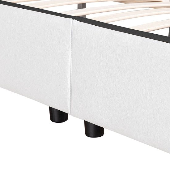 Juskys Gestoffeerd bed Sevilla - 140 x 200 cm - Wit - LED Verlichting