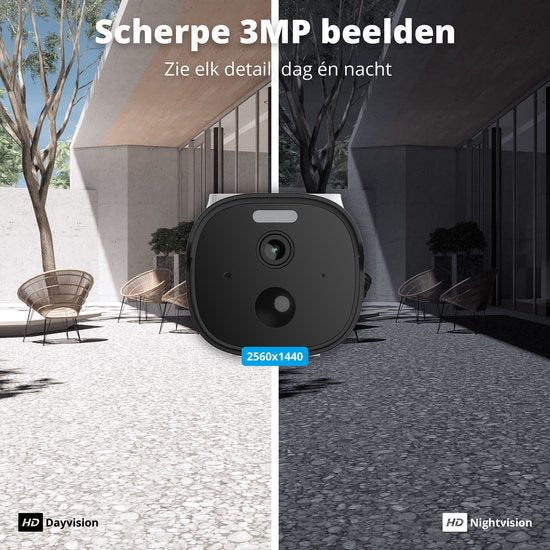 FlinQ Slimme Beveiligingscamera Sentinel - Oplaadbaar via USB & Zonne Energie - Buiten camera met zonnepaneel - Bewakingscamera voor buiten - 2K HD - Nachtzicht