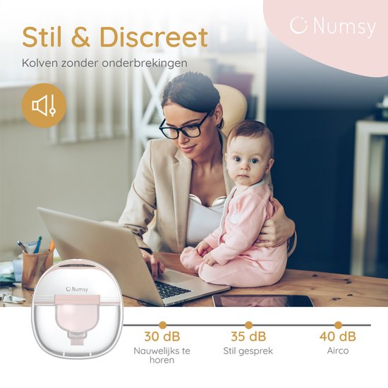 Numsy Elektrische Draadloze Handsfree Dubbele Borstkolf – BPA-vrij – 1 Stuk – met Opbergtas – Nude Roze