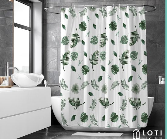 Loti Living Douchegordijn Anti Schimmel – Blaadjes - Inclusief ringen – Waterdicht - Polyester - Douchegordijn 180x200 cm