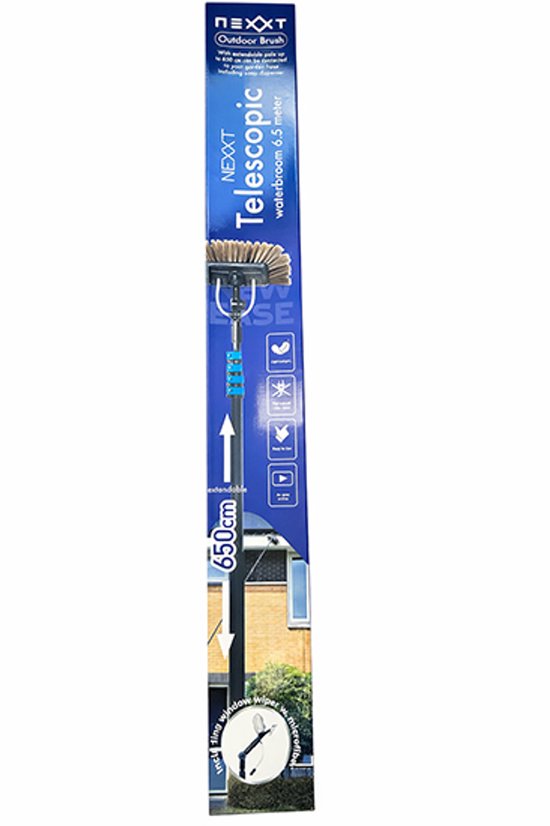Nexxt Telescopische Waterbezem 6,5m - Grote Borstelkop - Ramenwasser Telescopisch - Wasborstel met Telescopische Steel - Zeepdispenser
